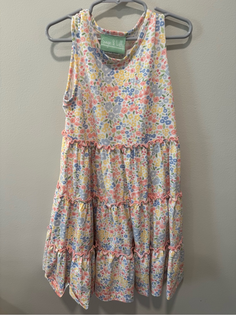 Girls' Pastel Floral Tiered Dress - Pink & Yellow